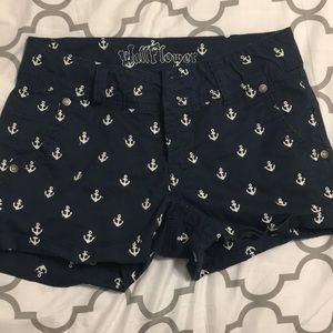 Navy Blue Anchor Embroidered Shorts